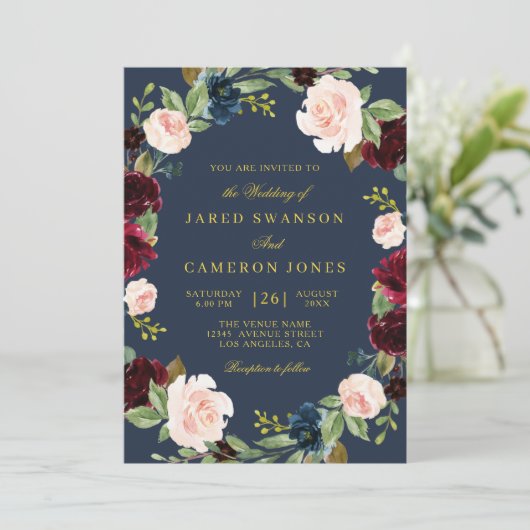 uitnodiging voor het huwelijk met elegant floral b (Staand voorkant)