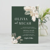 uitnodiging voor het huwelijk met groene pampas (Staand voorkant)