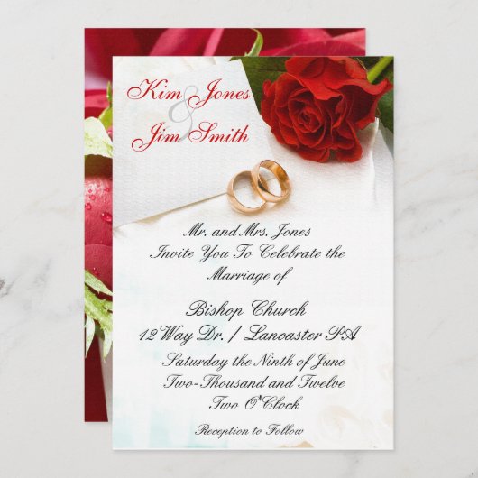 uitnodiging voor het huwelijk met rode rozen (Voorkant / Achterkant)
