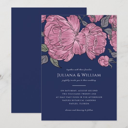 uitnodiging voor het huwelijk met volken in blauw (Voorkant / Achterkant)