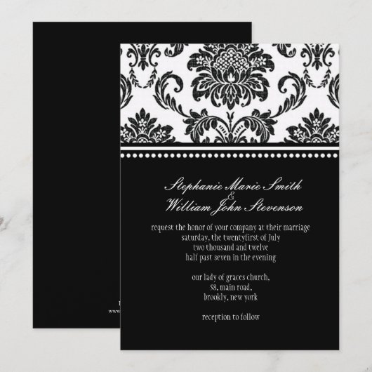 Uitnodiging voor het huwelijk tussen zwarte en wit (Voorkant / Achterkant)