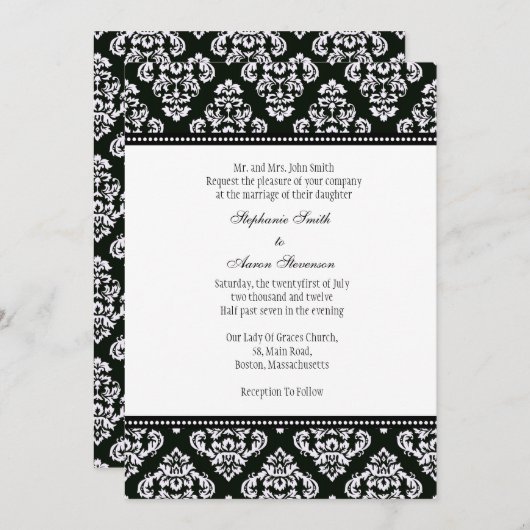 Uitnodiging voor het huwelijk tussen zwarte en wit (Voorkant / Achterkant)