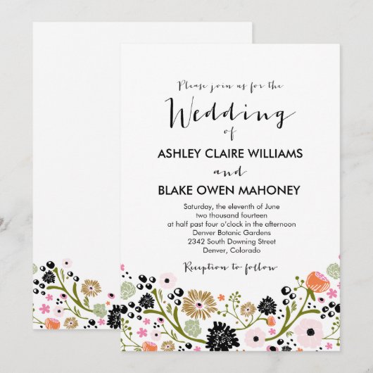 uitnodiging voor het huwelijk van Bouquet (Voorkant / Achterkant)