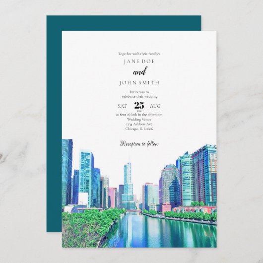 Uitnodiging voor het huwelijk van Chicago (Voorkant / Achterkant)