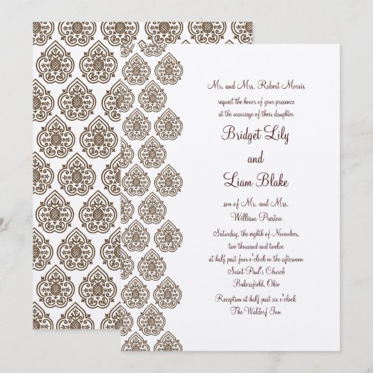 uitnodiging voor het huwelijk van Damask op champ (Voorkant / Achterkant)