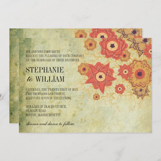  uitnodiging voor het huwelijk van Floral (Voorkant / Achterkant)