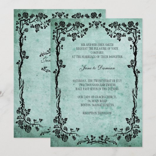  uitnodiging voor het huwelijk van Floral in Blauw (Voorkant / Achterkant)