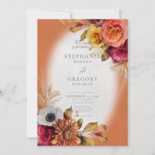 uitnodiging voor het huwelijk van Floral Rust & F (Voorkant)