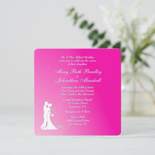 Uitnodiging voor het huwelijk van Fuchsia (Staand voorkant)