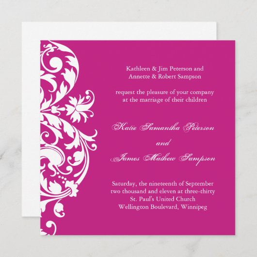 Uitnodiging voor het huwelijk van Fuschia (Voorkant / Achterkant)