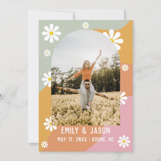 uitnodiging voor het huwelijk van retro groovy 70 (Achterkant)