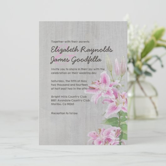  uitnodiging voor het huwelijk van Stargazer Lily (Staand voorkant)