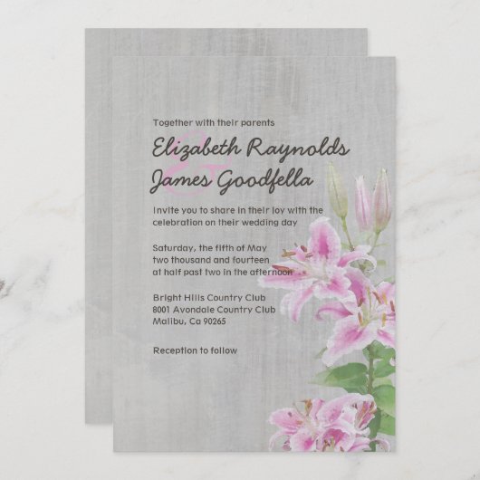  uitnodiging voor het huwelijk van Stargazer Lily (Voorkant / Achterkant)