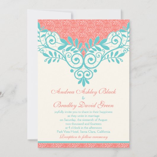 uitnodiging voor het huwelijk van Turquoise Coral (Voorkant)