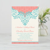  uitnodiging voor het huwelijk van Turquoise Coral (Staand voorkant)