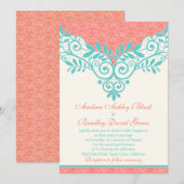  uitnodiging voor het huwelijk van Turquoise Coral (Voorkant / Achterkant)
