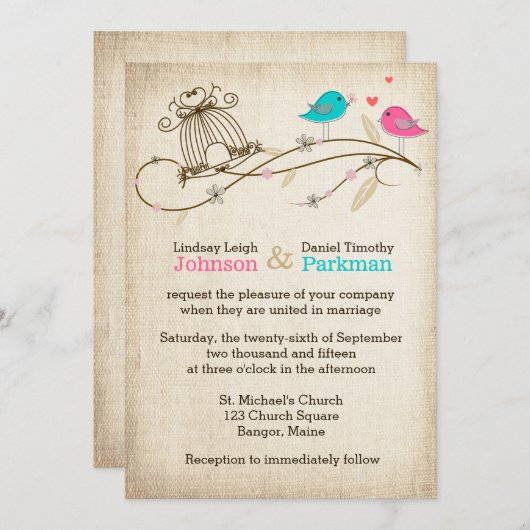 Uitnodiging voor het huwelijk | Waanzinnige Vogels (Voorkant / Achterkant)