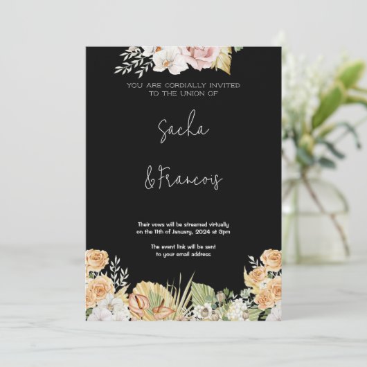 Uitnodiging voor het huwelijk | Witte bloemen en g (Staand voorkant)