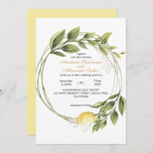 Uitnodiging voor het huwelijksceremonie. (Voorkant / Achterkant)