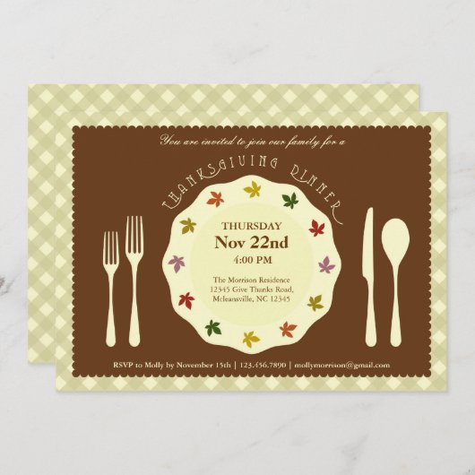 Uitnodiging voor het instellen van de Thanksgiving (Voorkant / Achterkant)