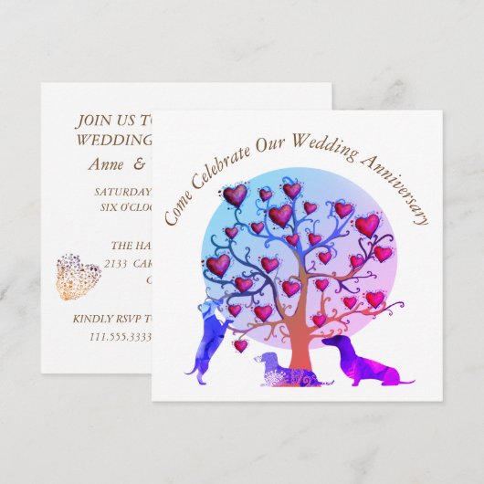 Uitnodiging voor het Jubileum, Red Hearts Tree (Voorkant / Achterkant)