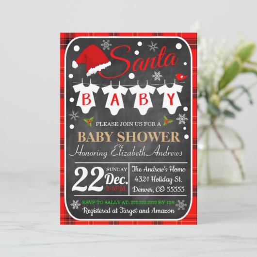 Uitnodiging voor het kerstfeest van het Baby showe (Staand voorkant)