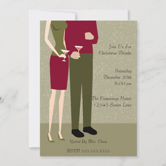 Uitnodiging voor het Kerstfeestcocktailparty (Voorkant)