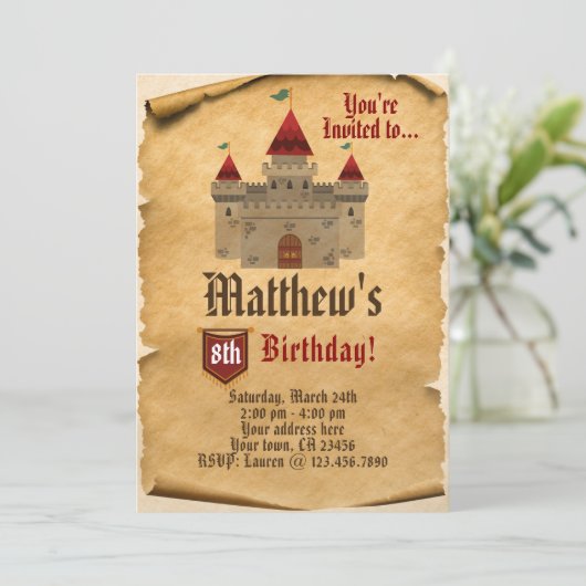 Uitnodiging voor het middeleeuwse kasteel (Staand voorkant)