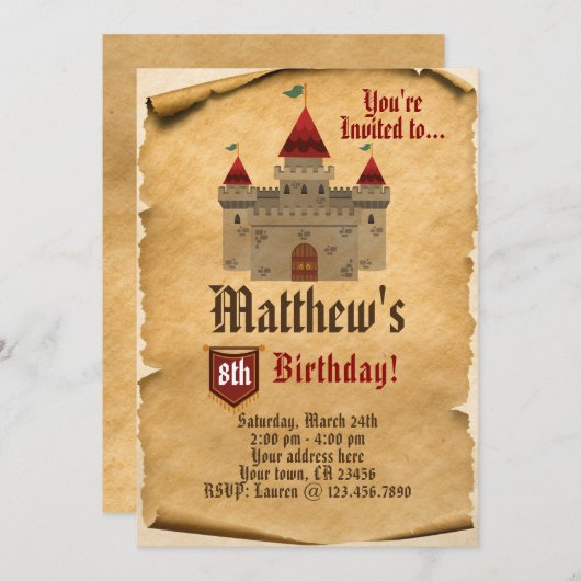Uitnodiging voor het middeleeuwse kasteel (Voorkant / Achterkant)