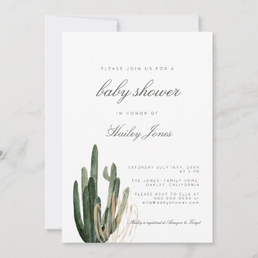 Uitnodiging voor het moderne Cactus Baby shower (Voorkant)