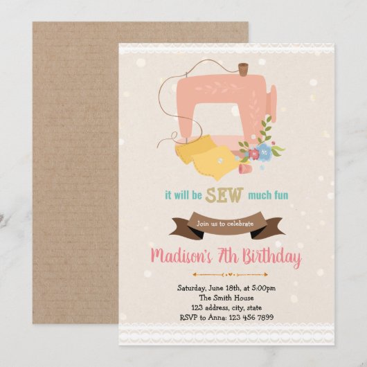  uitnodiging voor het naaien van thema's voor verj (Voorkant / Achterkant)