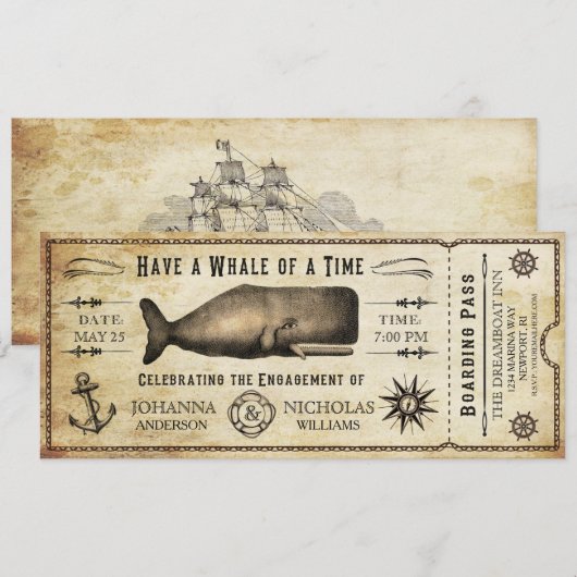 Uitnodiging voor het Nautical Whale Engagement Par (Voorkant / Achterkant)