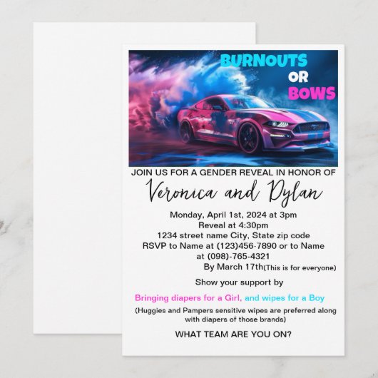 Uitnodiging voor het onthullen van het geslacht me (Voorkant / Achterkant)