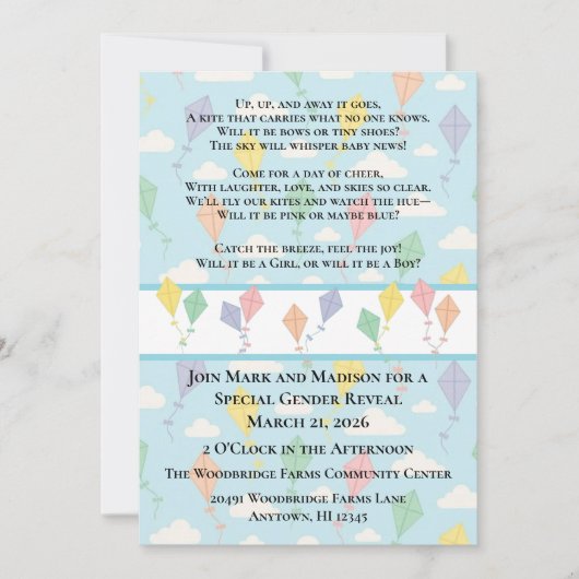 Uitnodiging voor het onthullen van het geslacht va (Voorkant)