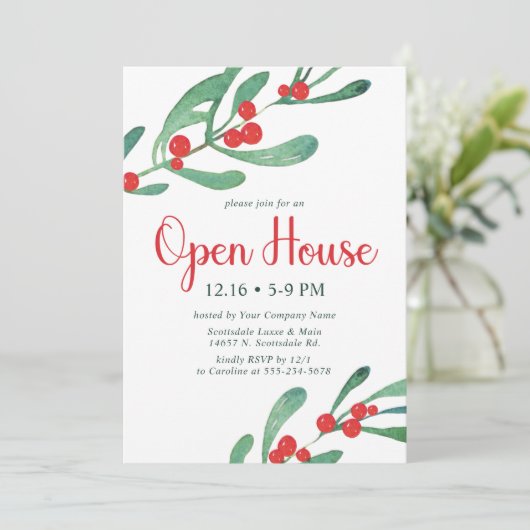 Uitnodiging voor het Open Huis-feest van Holly Com (Staand voorkant)