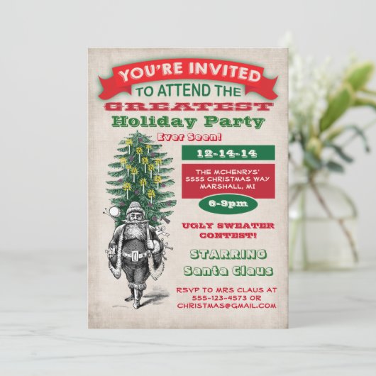 Uitnodiging voor het oude kerstfeest (Staand voorkant)