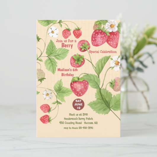 Uitnodiging voor het plukken van aardbeienbessen (Staand voorkant)