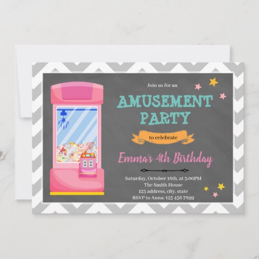 uitnodiging voor het pretpark Girl Arcade (Voorkant)