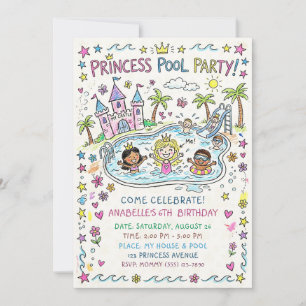 Uitnodiging voor het prinsessen zwembadfeest
