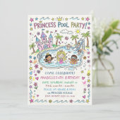Uitnodiging voor het prinsessen zwembadfeest (Staand voorkant)