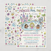 Uitnodiging voor het prinsessen zwembadfeest (Voorkant / Achterkant)