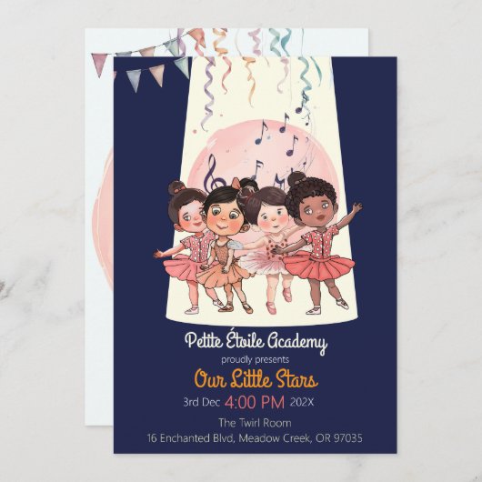 Uitnodiging voor het recital van Tiny Dancers – Cu (Voorkant / Achterkant)