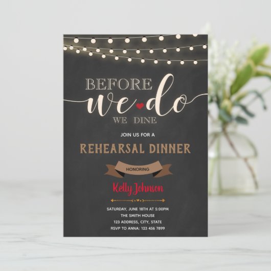 Uitnodiging voor het repetitie diner (Staand voorkant)
