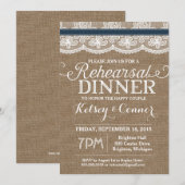 Uitnodiging voor het repetitiediner, Burlap & Lace (Voorkant / Achterkant)