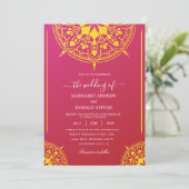 uitnodiging voor het rode en gele indiase huwelijk (Staand voorkant)