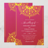uitnodiging voor het rode en gele indiase huwelijk (Voorkant / Achterkant)
