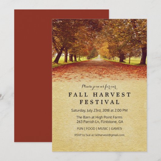 Uitnodiging voor het Rustieke Herfst Oogstfeest (Voorkant / Achterkant)