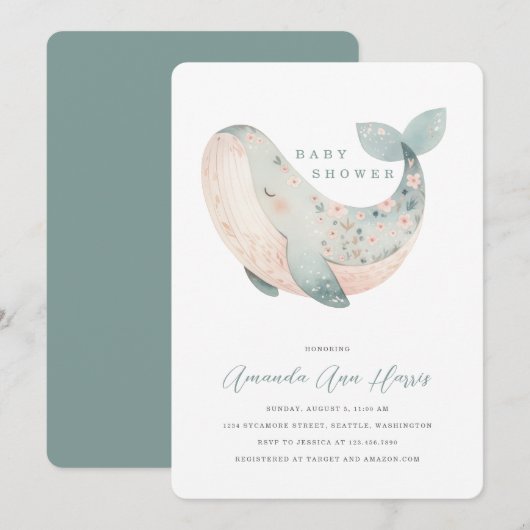 uitnodiging voor het Schattige walvis-Baby shower (Voorkant / Achterkant)