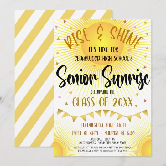 Uitnodiging voor het 'Senior Sunrise Event'-feest  (Voorkant / Achterkant)