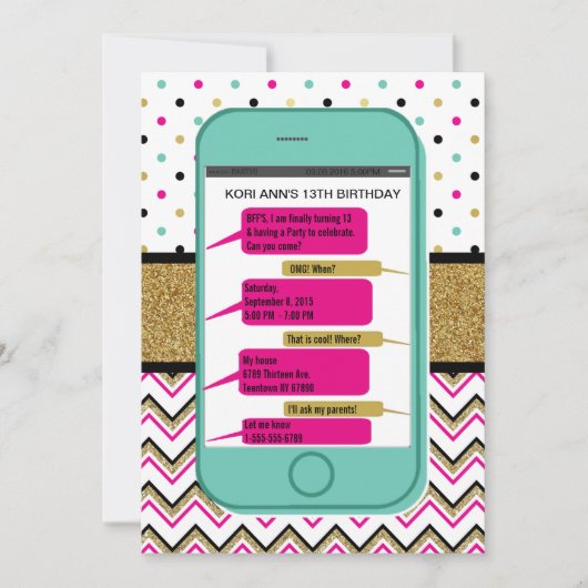 Uitnodiging voor het sms-en van de telefoon - Tien (Voorkant)